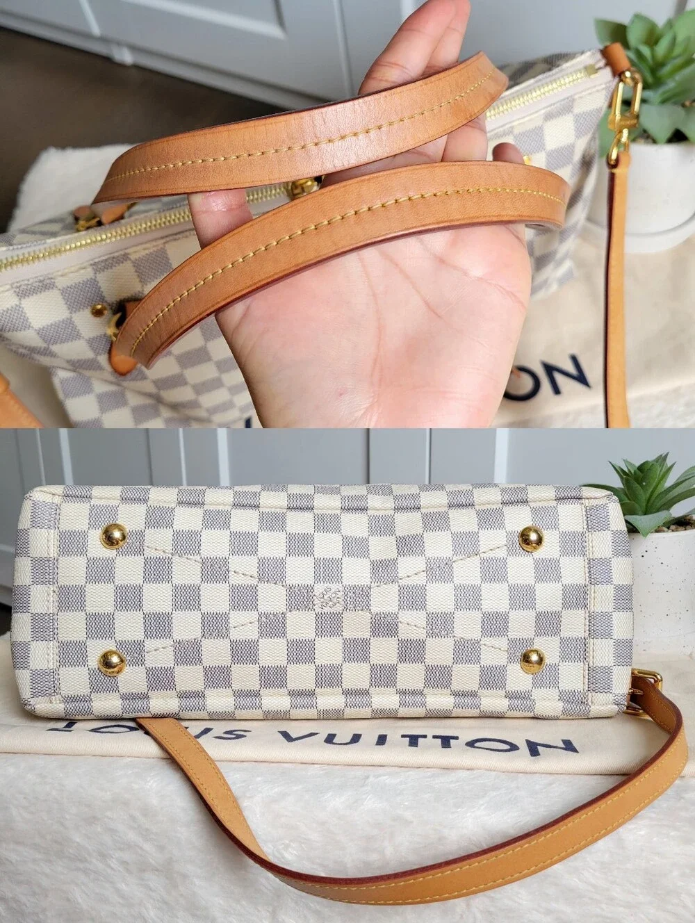 Louis Vuitton Damier Azur Satchel in Beige and Tan